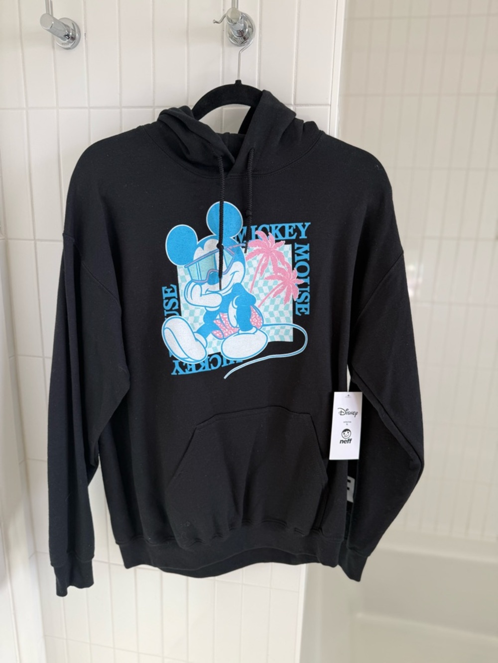 NWT Neff Men's Retro Mickey Mouse Hoodie with Sunglasses and Palm Trees, Size M